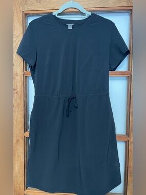 Eddie Bauer Simple Black Drawstring T-Shirt Dress